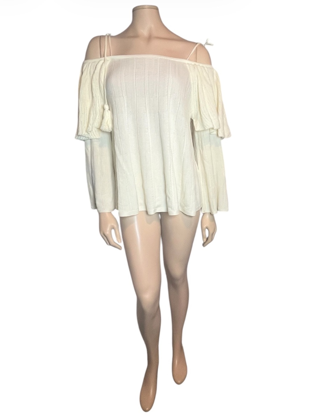 ba&sh Vala Cream Off-Shoulder Knit Top with Tassel Ties - Picture 8 of 16